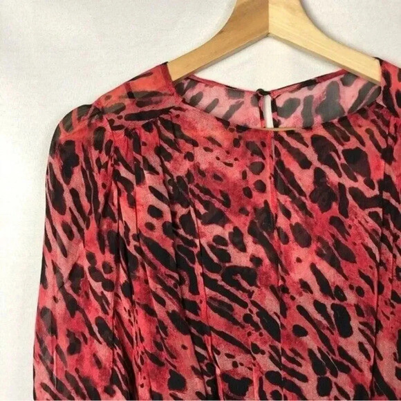 AllSaints Barre Ambient Red Animal Print Long Sleeve Mini Dress 6 - Picture 4 of 6